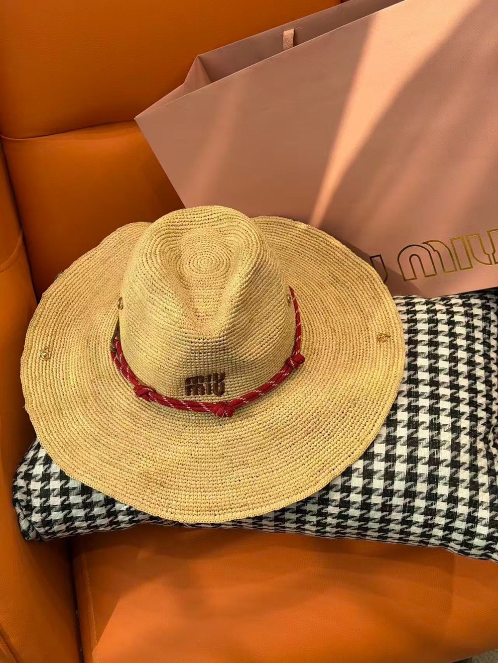 Men's Straw Fedora Hat with Red Accent